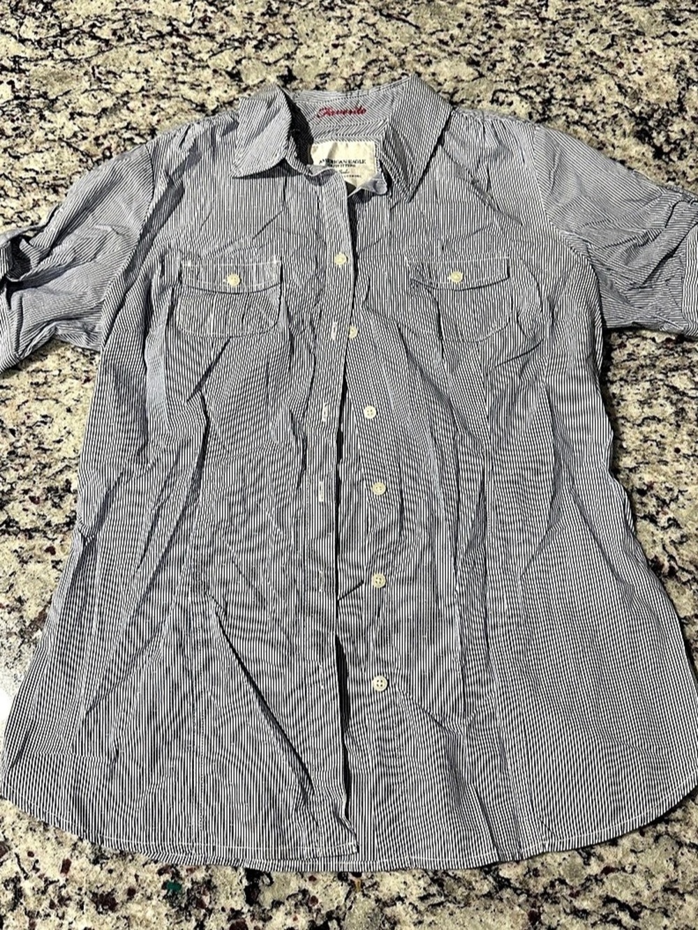 American Eagle Outfitters Womens Striped Button Down Shirt Blue & White Size 8